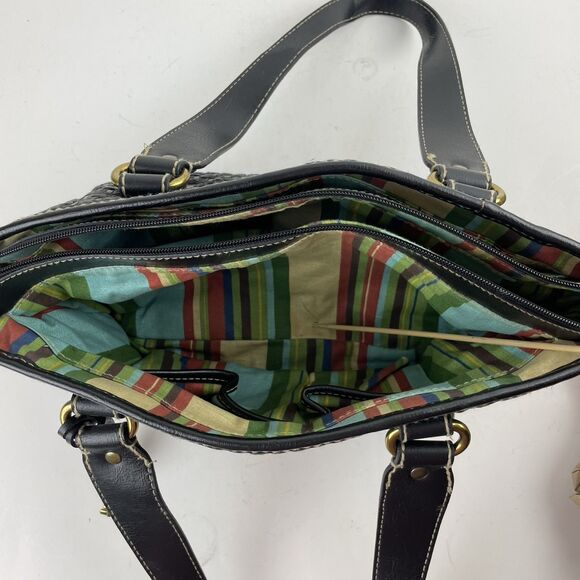 Fossil Modern Vintage Raffia Black Rattan Leather Woven Satchel Shoulder Bag Key - Picture 13 of 16